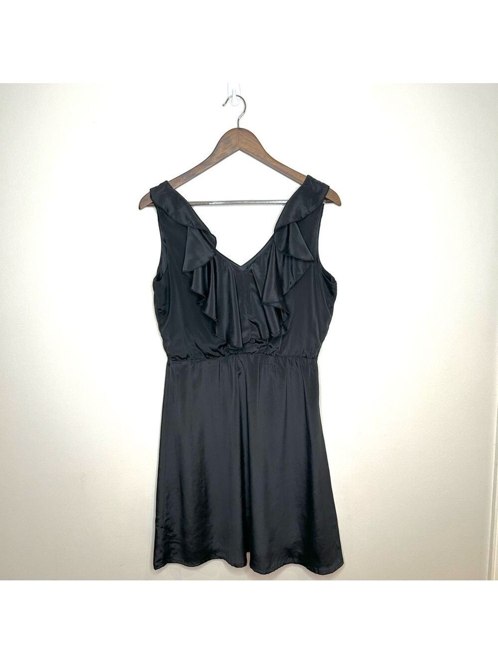 H&M Black Ruffle Neck Sleeveless Flounce Dress Size 8